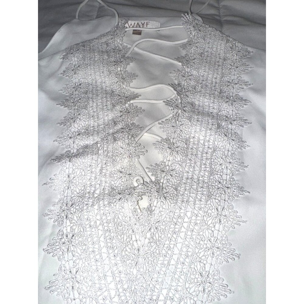 WAYF White Lace Detail Sleeveless Blouse Top L Polyester Womens - Picture 5 of 8